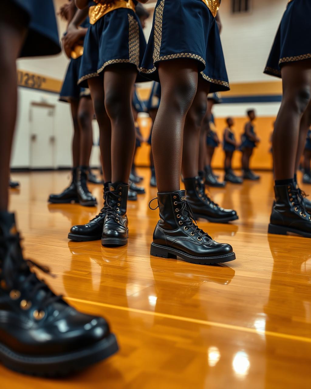 Steppers' boots in tight drill formation
